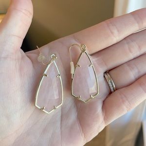 Kendra Scott Gold Drop earrings in rose quartz